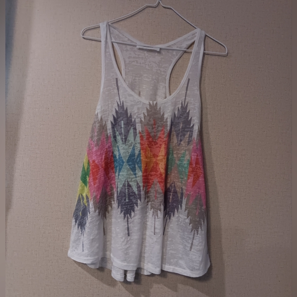 Enti Glamour Vibrant Feather Print Tank Top Sz S